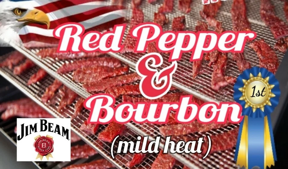 ¡Pimiento rojo y bourbon! 1 lb Premium Beef Jerky Crazy ¡¡Bueno!!! Foto 2 de 4