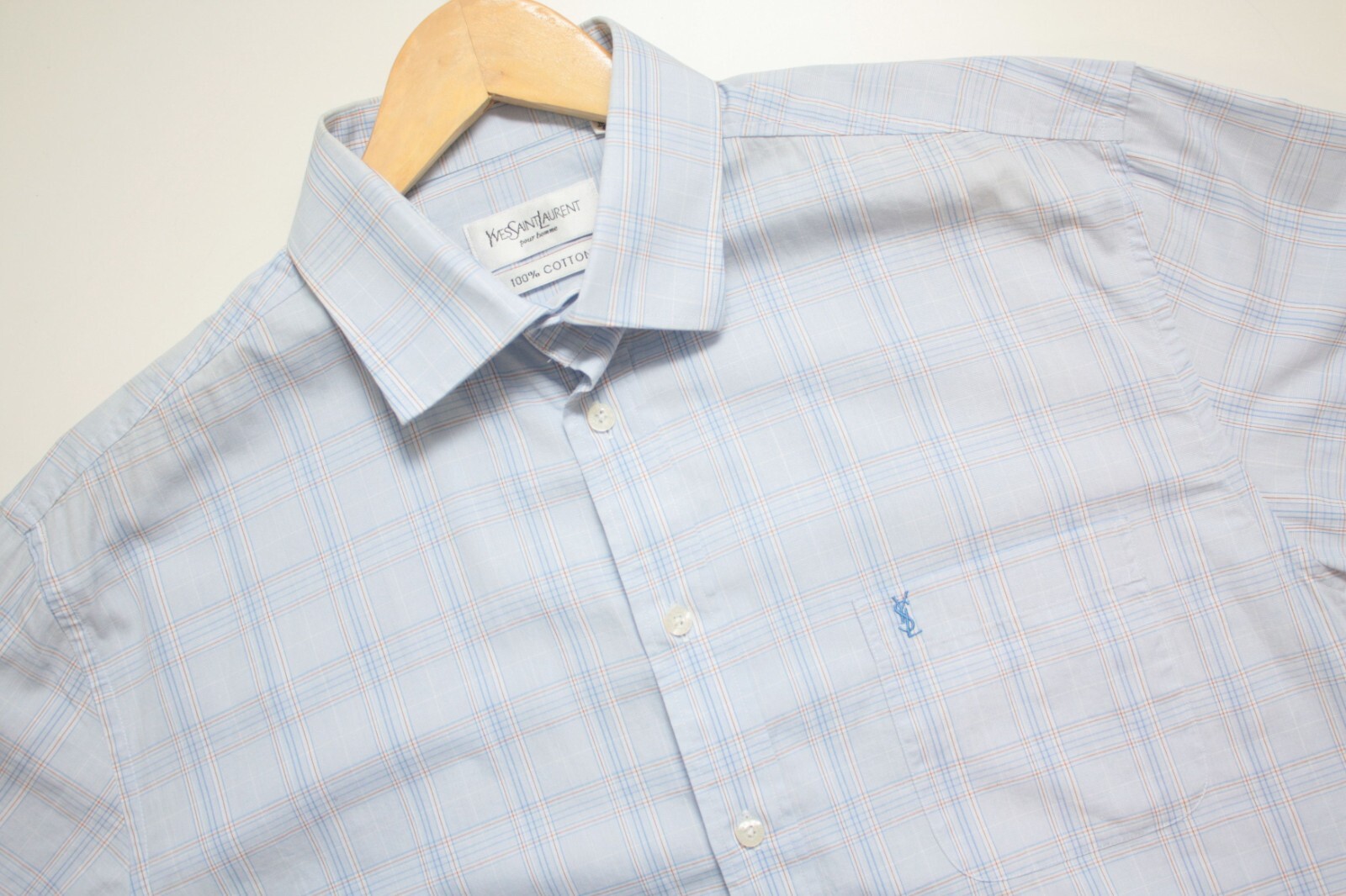 Camicia Yves Saint Laurent vintage blu a quadri manica corta