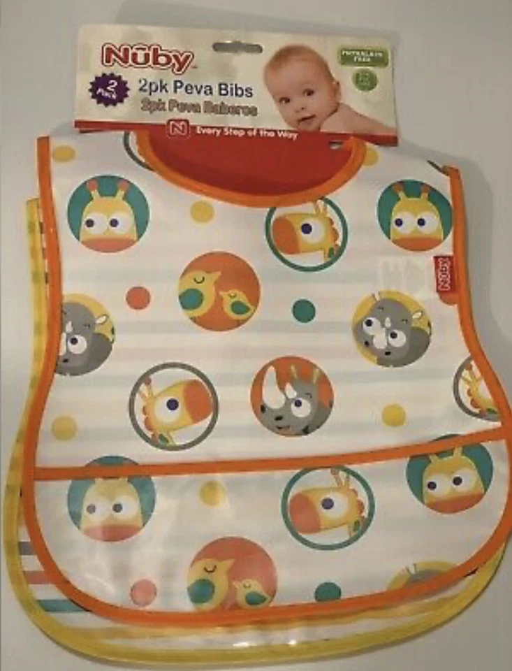 2- NUBY Peva Bibs 2-Pack Baby Orange & Pink Infant Baby Shower Gift Girl Boy NEW - Image 4 of 4