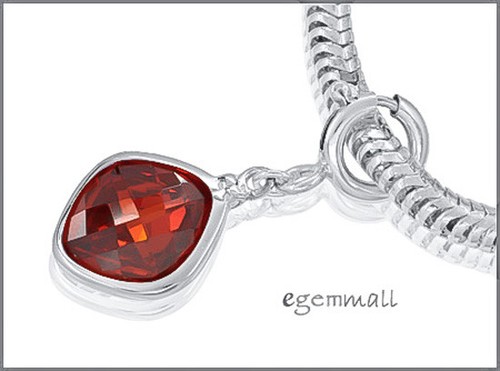 Sterling Silver Rhombus Pendant Charm Garnet Red CZ Fit European Bracelet #94021 - Picture 2 of 2