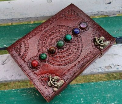 SEVEN STONE CHAKRA LEATHER JOURNAL - Handmade Vintage Leather Bound Book Of S...