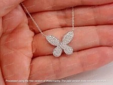 2Ct Round Cut Lab Created Diamond Butterfly Pendant 14K White Gold Plated Silver