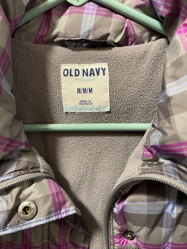Old Navy Size M Easy Puffer Vest Zip/Snap Front Fleece Lined Gray Purple Plaid - Picture 2 of 2