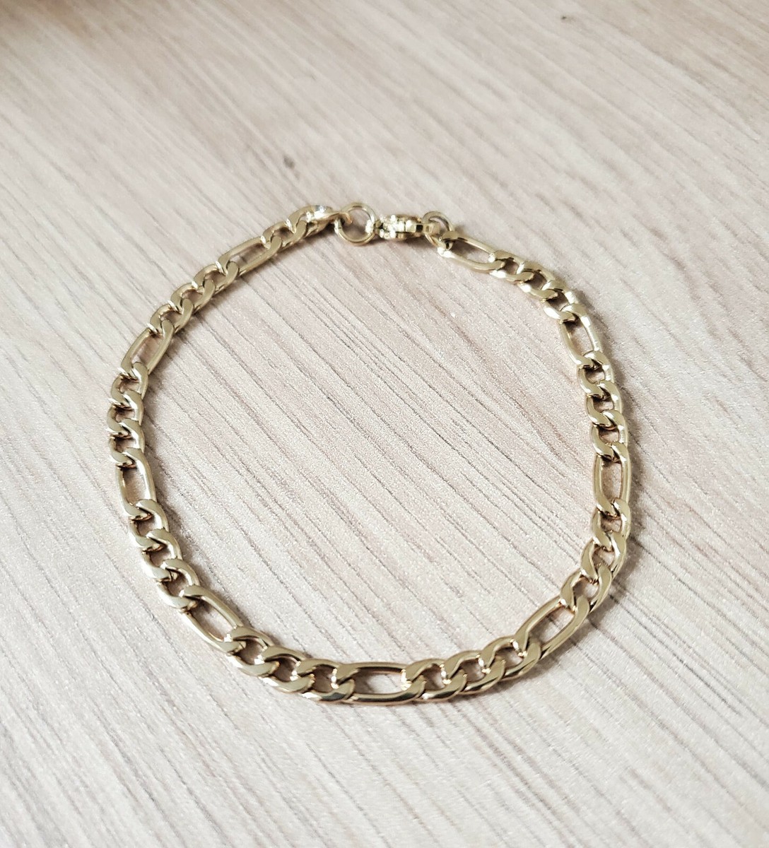 Parure Homme Collier + Bracelet Chaîne Figaro - Acier Inoxydable Plaqué Or