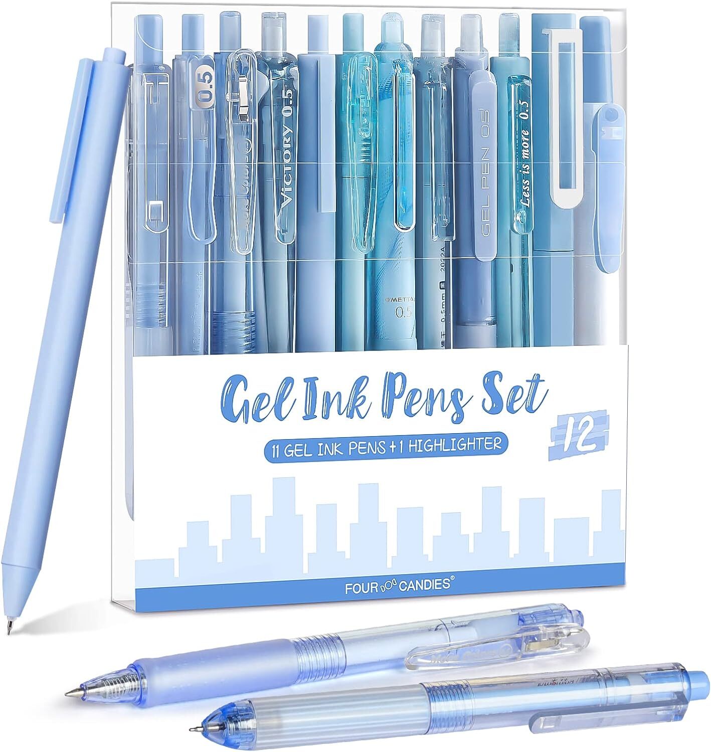 Four Candies 12Pack Pastel Gel Ink Pen Set, 11 1 Count (Pack of 12), Blue