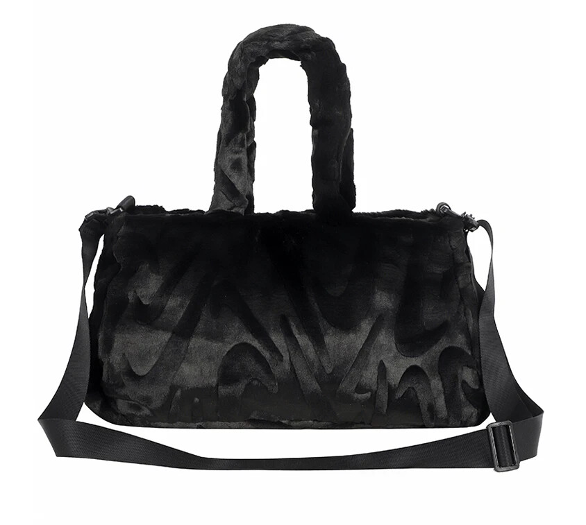 トートバッグ Nike Sportswear fur tote bag black llic silver FZ1323010 Nike Sportswear Faux Fur Tote Bag Women's Sports Casual Bag
