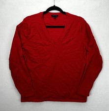 Tommy Hilfiger Red V Neck Pullover Sweater Side Large Women  s