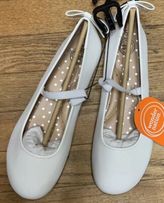 Wonder Nation NEW Shoes 2 Girl White Ballet Style Strap Slip on Bow NWT 632