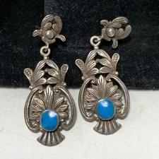 BOMA Signed Vintage Sterling Silver Earrings 925 Turquoise Stone Rare Unique