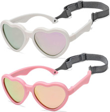 Baby Heart Shaped Sunglasses - with Strap Adjustable Polarized Shades for Newbor
