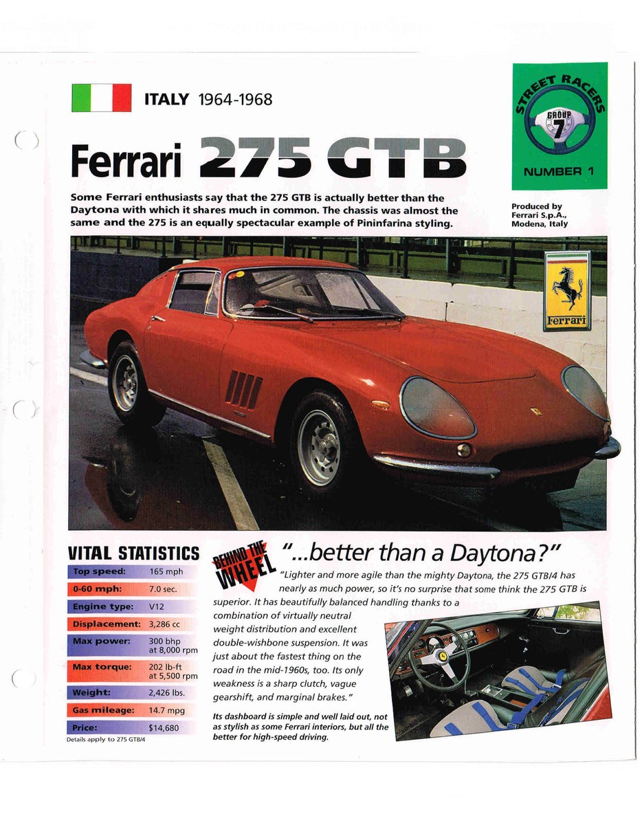 FERRARI 275 GTB SPEC SHEET/Brochure/Catalog:1967,1968, | eBay