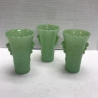 Lot of 3 Vintage Jadeite Anchor Hocking Fire King Green Glass Art Deco Vases 5”