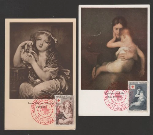France 1954 lot of 2 FDC maximum cards - Red Cross semipostal
