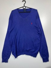 Polo Ralph Lauren V Neck Sweater Blue Pony Logo Mens Size L