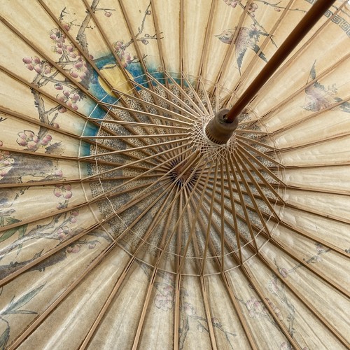 Alter chinesischer Sonnenschirm aus Holz & Papier Vintage - Bild 7 von 9