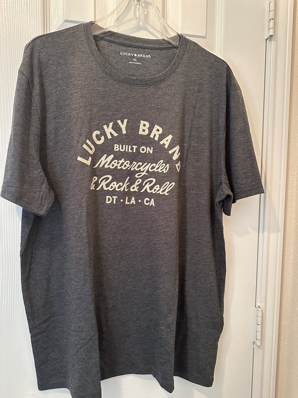 lucky brand men’s t shirt size medium gray logo cotton polyester rayon new