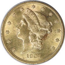 1904 $20 Gold Liberty Head Choice BU Uncertified #1211
