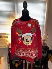 Disney Mickey Mouse Christmas Light Up Women's Red Sweatshirt Size M