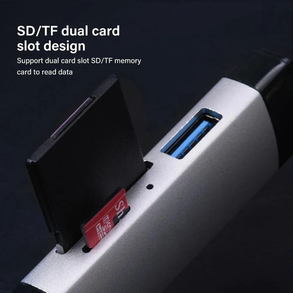 6 in 1 USB 3.0 Card Reader Type-C TF SD Flash Drive Adapter for Laptop PC Phone - Image 3 of 4