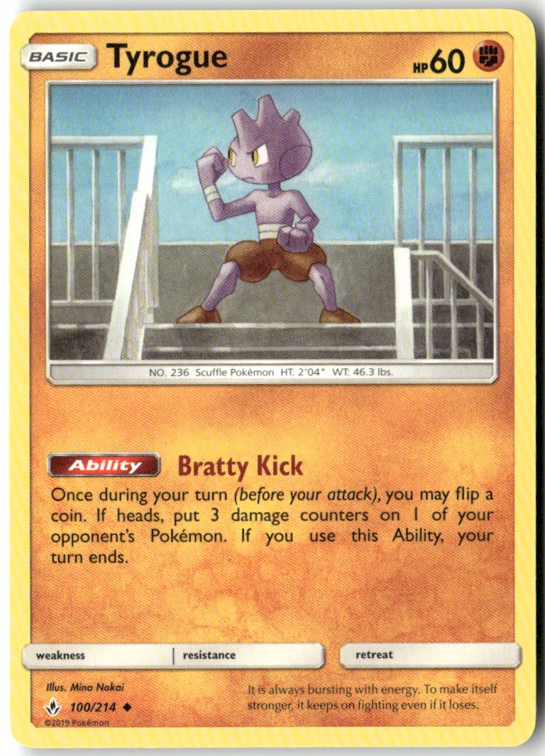 Tyrogue 100/214 Uncommon Unbroken Bonds Pokemon Moderately Played