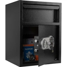 Electronic Safe Deposit Box - Drop Safe With Digital Keypad And 2 Manual Keys By