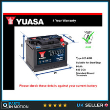 AGM Battery fits GENESIS GV60 2021 on Stop Start Yuasa 027 AGM 640A 60Ah Quality