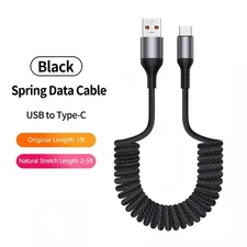 AICase USB A To USB C Fast Charging Data Cable Nylon Coiled Spiral Cord