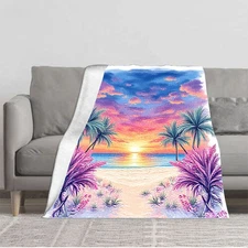 Cozy Tropical Flannel Blanket - Soft Warm and Durable with Vibrant Sunset Beach