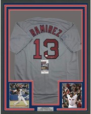 FRAMED Autographed/Signed HANLEY RAMIREZ 33x42 Boston Grey Jersey JSA COA Auto