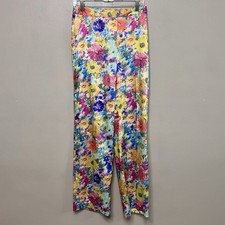 ZARA Floral Print Satin Finish High Waist Straight Leg Pants Multicolor Medium