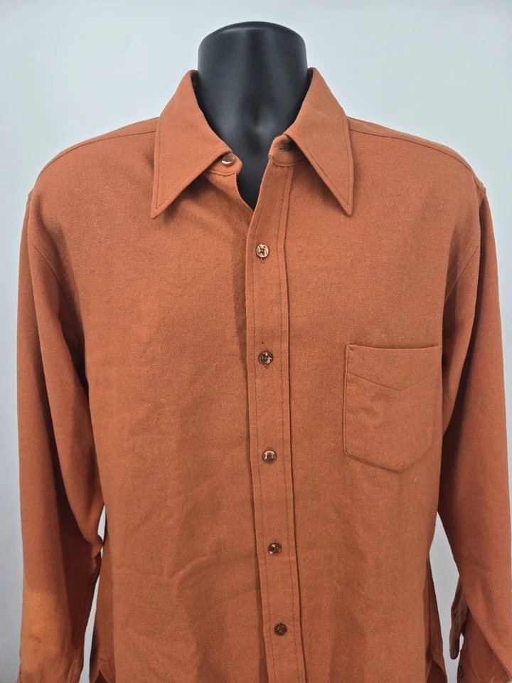Camisa de Franela Pendelton De Colección XL Naranja Bolsillos de Lana Virgen Años 60 70 RARA Hombres * Foto 4 de 4