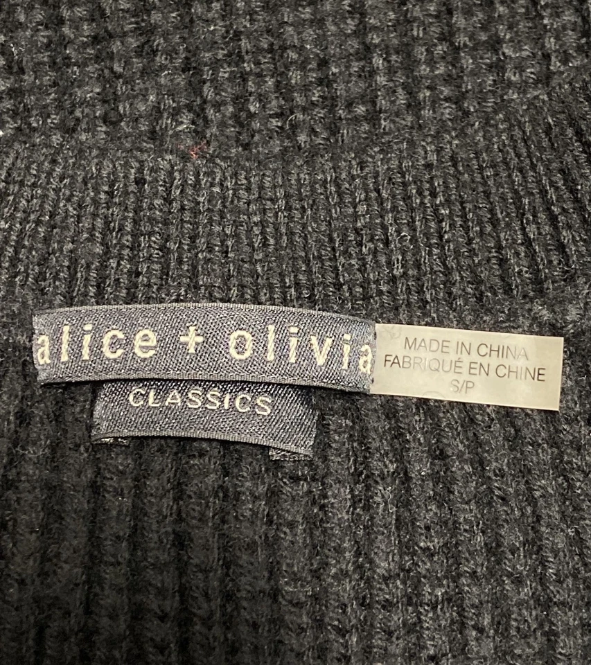 Alice + Olivia Negro Brenna Acanalado Mezcla de Lana Recortado Suéter Chaleco Para Mujer S Foto 3 de 4