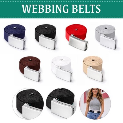 Canvas Gurtband Gürtel 38 mm Unisex Baumwolle Hüftgurt silberne Schnalle UK Freizeitkleidung