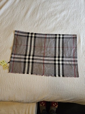 Burberry Classic Gray, Black, White & Red Plaid Scarf