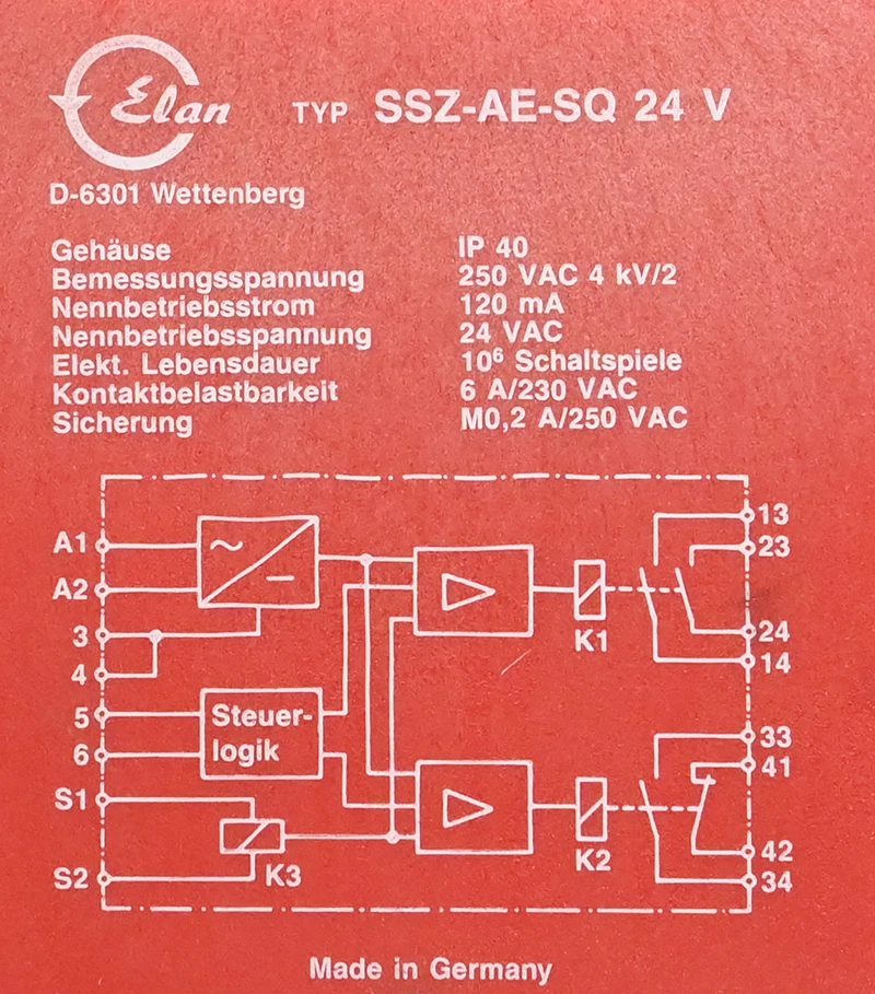 Elan SSZ-AE-SQ 24V Safety Relay - Image 3 of 3