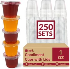 1 oz Small Containers with Lids 250 Sets  Plastic Portion Cups Condiment