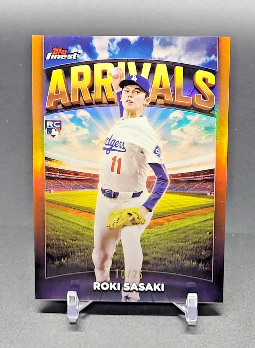 2025 Topps Finest ROKI SASAKI Arrivals ORANGE REFRACTOR /25 Dodgers RC A-11