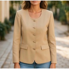 Jason Wu Collection Scoop Neck Blazer Jacket Womens 6 Beige Gold Buttons Classic