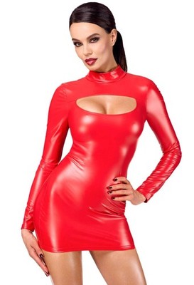 Noir Handmade F367 Bombshell Dress | Red Wetlook Keyhole Mini Dress