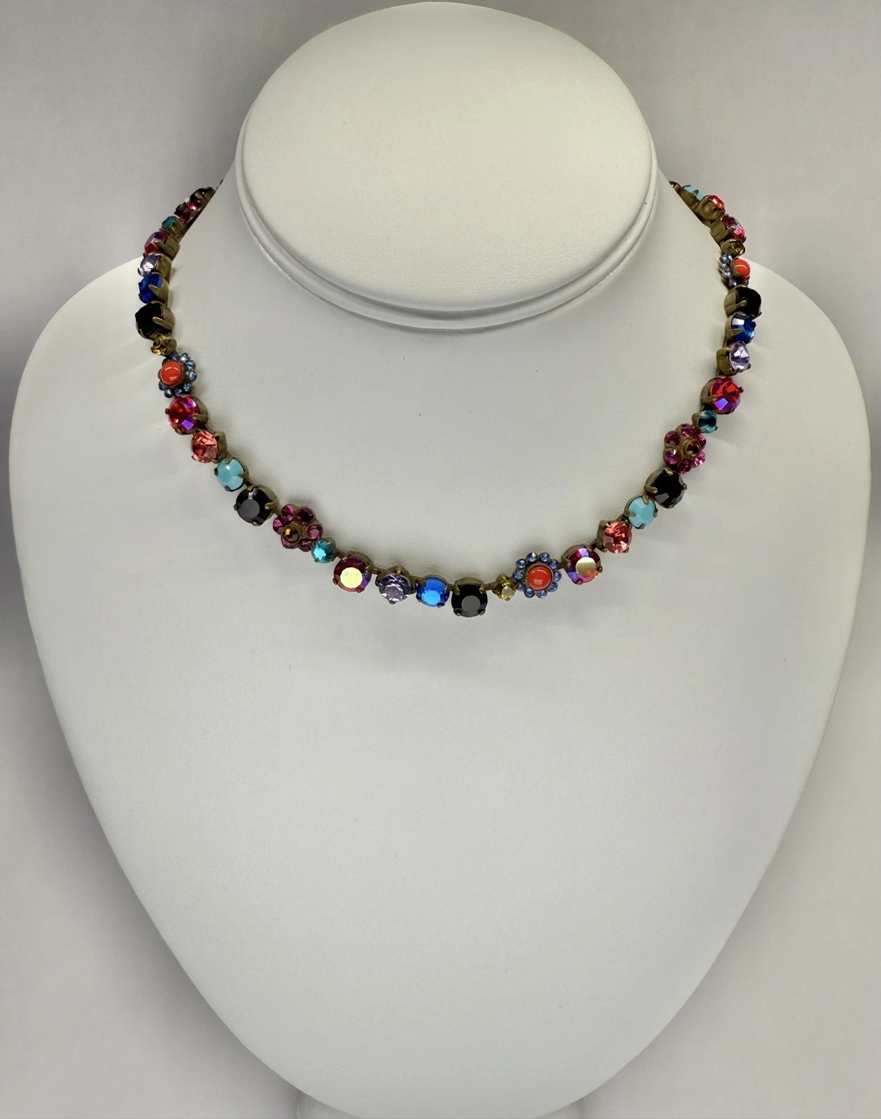 SORRELLI Swarovski Crystal Multicolor Floral Vintage Necklace Jewelry N174