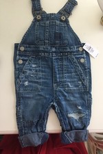 BABY GAP LONG DENIM OVERALLS, ADJUSTABLE, 6 - 12 MONTHS , NEW WITH TAGS