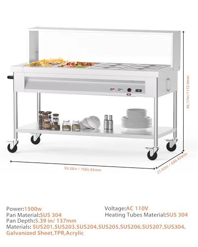 96QT Steam Table 12x8QT Electric Commercial Food Warm 12-Pan w/ Wheel 1500W 110V - Image 2 of 4