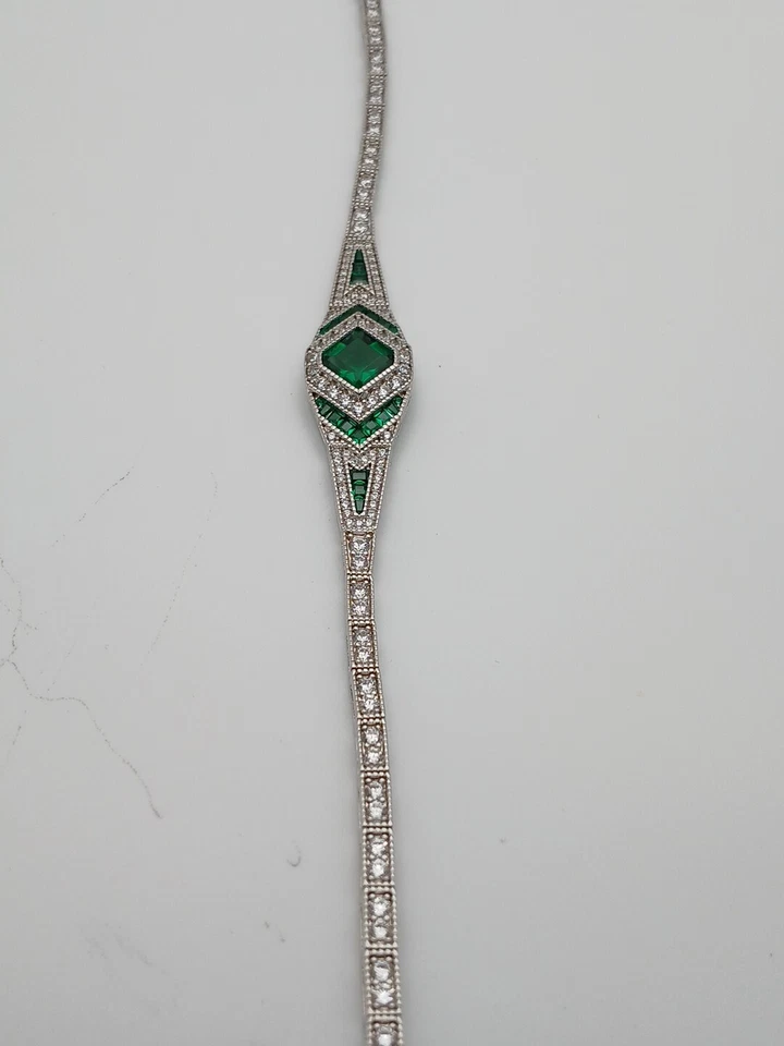 IMPRESIONANTE Brazalete Art Deco GP Verde Sintético Esmeralda y Blanco Circonita Foto 3 de 4