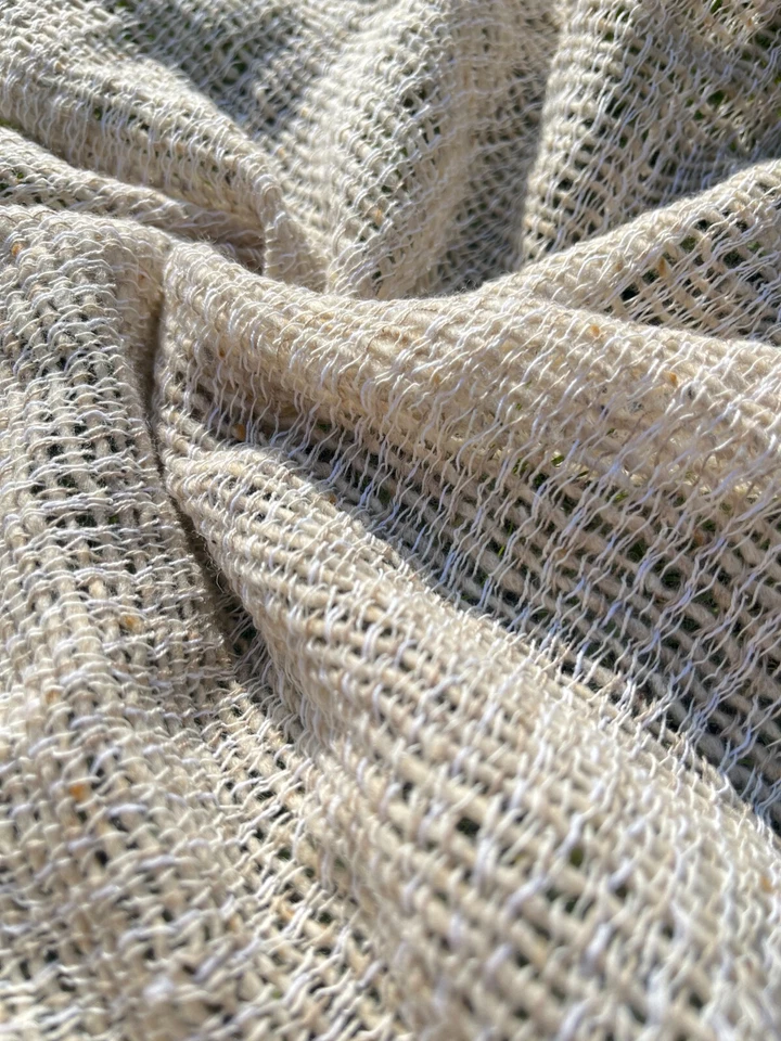 Handwoven Sheep Wool Cotton Blend Natural Fabrics By Hand Loomed  - Image 3 of 4