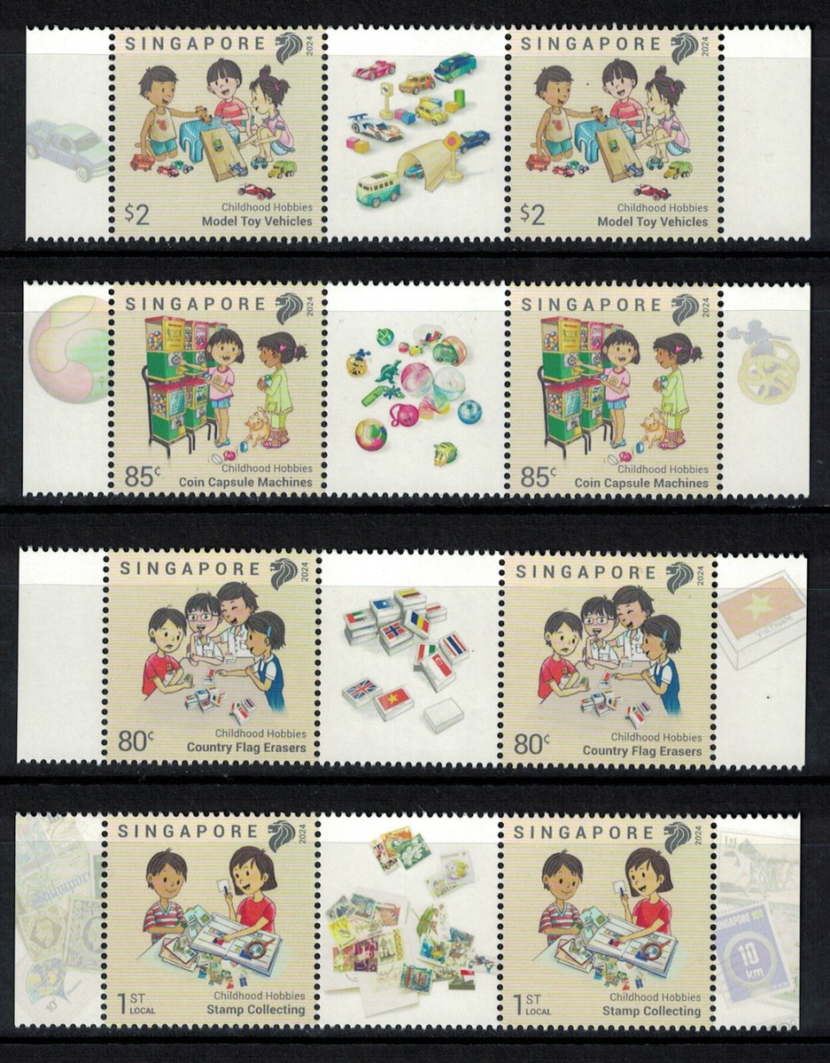 SINGAPORE 2024 CHILDHOOD HOBBIES GUTTER PAIRS OF 8 STAMPS (2 SETS