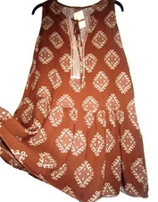 MITICA & Co ~ Sz 12 ~ SLEEVELESS DRESS ~RUST & CREAM ~ BNWT