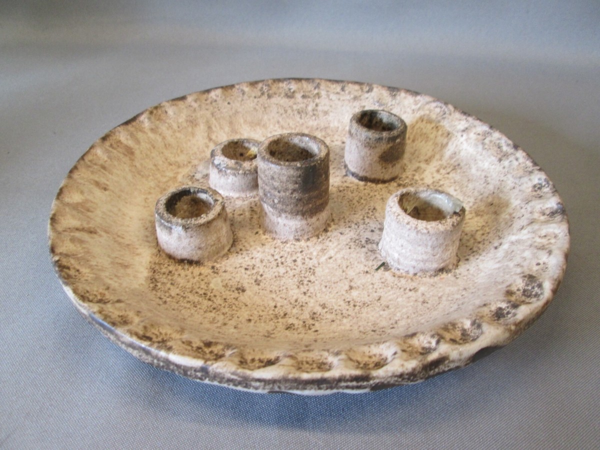 McCarty Pottery 5 PIPE HOLE Candle Holder Plate Thumbprint Edge