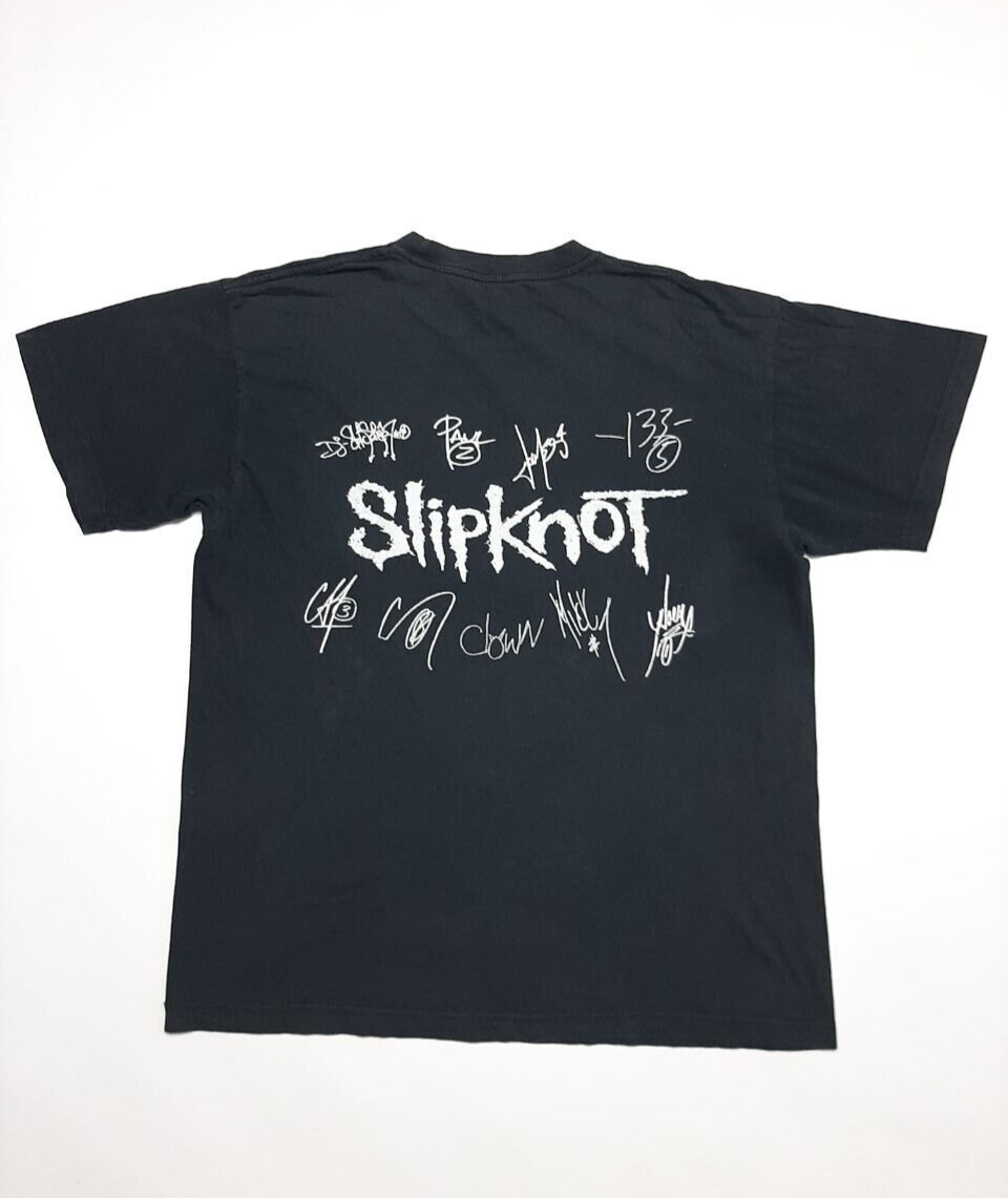Vintage 00s Metal Band Slipknot Autograph Print Black Tee Size M