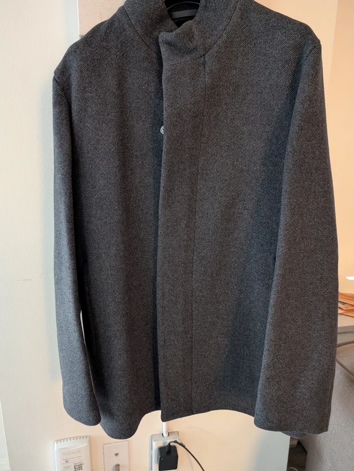 THEORY CLARENCE TRACEABLE WOOL BLEND MELTON JACKET CHARCOAL - L - RETAILS $695 - Image 4 of 4