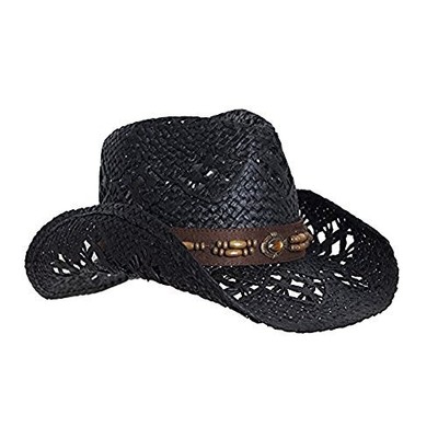 Straw Cowboy Hat W/Vegan Leather Band & Beads, Shapeable  display picture 1